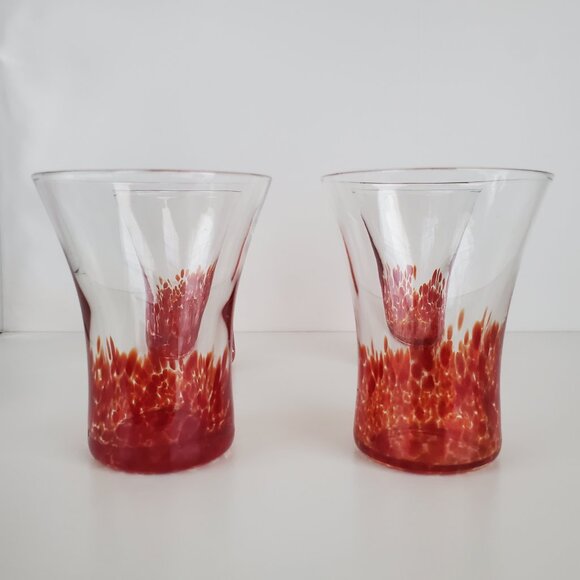 Hand Blown Flared Rim Shot Glasses Flaming Orange-Red To Clear 4 Set Barware - Picture 3 of 11